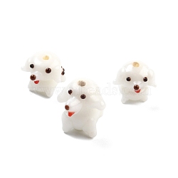 Handmade Lampwork Beads, Cartoon Style, Dog, White, 18~21x13~15x11~17mm, Hole: 2mm(LAMP-I024-18)
