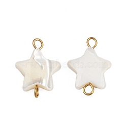 Natural Shell Star Connector Charms, with 304 Stainless Steel Double Loops, Seashell Color, Ion Plating(IP), Real 18K Gold Plated, 16~18x12~13x3~4mm, Hole: 1.6~2.5mm(X1-STAS-D378-26G)