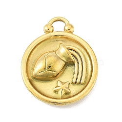 Real 18K Gold Plated Tone 304 Stainless Steel Pendants, Flat Round with Constellations Charm, Aquarius, 20.5x17x3mm, Hole: 2.5x2.5mm(STAS-K291-01G-11)