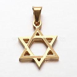 Star of David 304 Stainless Steel Pendants, for Jewish, Golden, 22x16x2mm, Hole: 4x7mm(X-STAS-P085-10)