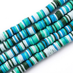 Handmade Polymer Clay Beads Strands, for DIY Jewelry Crafts Supplies, Heishi Beads, Disc/Flat Round, Medium Turquoise, 6x0.5~1mm, Hole: 1.8mm, about 290~320pcs/strand, 15.75 inch~16.14 inch(40~41cm)(CLAY-R089-6mm-T02B)