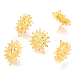 Brass Stud Earring Findings, with Loop, Micro Pave Cubic Zirconia, Sun, Gold, 23x20x3mm, Hole: 1.6mm, Pin: 0.7mm(KK-G398-09G)