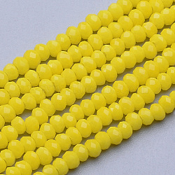Opaque Glass Beads Strands, Imitation Jade, Faceted, Rondelle, Gold, 2.5~3.1x1.5~2.2mm, Hole: 0.5mm, about 150~160pcs/strand, 12.60 inch~13.39 inch(32~34cm)(GLAA-R200-B12)