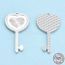 925 Sterling Silver Pendants, Heart Skeleton Key Charms, Silver, 23x12.5x1.5mm, Hole: 0.7mm(STER-T006-11)
