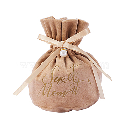 Velvet Jewelry Drawstring Gift Bags, Wedding Favor Candy Bags, with Beads, Saddle Brown, 14.2x15x0.3cm(ABAG-CJC0003-03E)