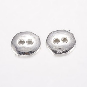 2-Hole Alloy Buttons, Long-Lasting Plated, Platinum, 10x10x2mm, Hole: 1.5mm