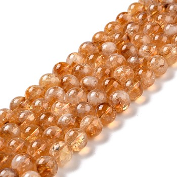 Natural Citrine Bead Strands, Round, 12~12.5mm, Hole: 1mm, about 31pcs/strand, 15.16''(38.5cm)