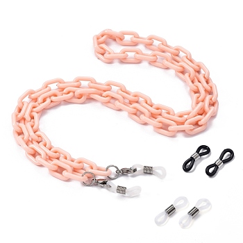 Eyeglasses Chains, Neck Strap for Eyeglasses, with Opaque Acrylic Cable Chains, 304 Stainless Steel Lobster Claw Clasps and Rubber Loop Ends, PeachPuff, 27.75 inch(70.5cm)