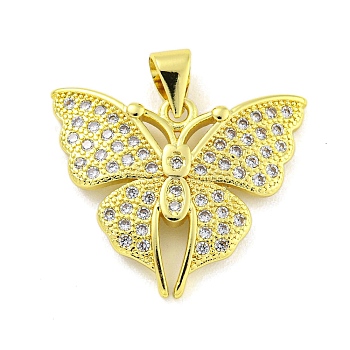 Brass Micro Pave Clear Cubic Zirconia Pendants, Butterfly, Real 18K Gold Plated, 18.5x22.5x2.5mm, Hole: 3x3.5mm