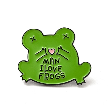 Frog with Word Man I Love Frogs Enamel Pin, Electrophoresis Black Alloy Animal Brooch for Clothes Backpack, Green, 27.5x30x2mm