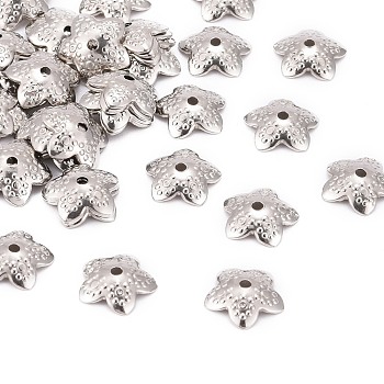 5-Petal 304 Stainless Steel Flower Bead Caps, Stainless Steel Color, 10x3mm, Hole: 1mm