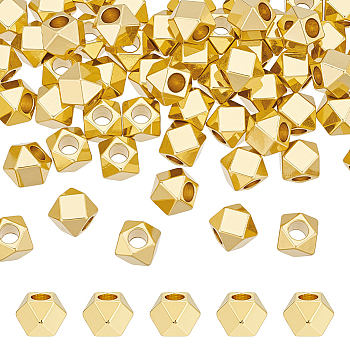 60Pcs Brass Spacer Beads, Polygon, Real 14K Gold Plated, 5x5x5mm, Hole: 2.4mm