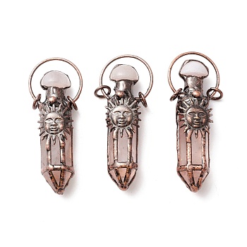 Natural Quartz Crystal and Agate Big Pendants, with Tin Findings, Lead & Nickel & Cadmium Free, Bullet, Red Copper, 72.5x28x17mm