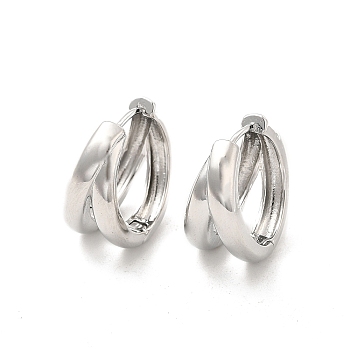 Brass Double Line Hoop Earrings for Women, Platinum, 19x20x10.5mm, Pin: 0.8mm