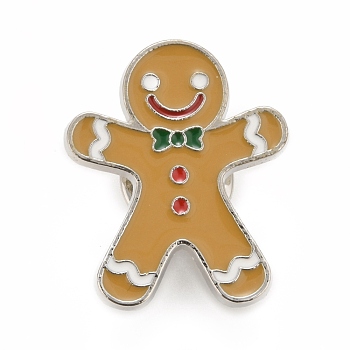 Christmas Gingerbread Man Enamel Pin, Alloy Badge for Backpack Clothes, Platinum, Goldenrod, 27x22x1.7mm
