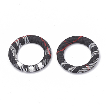 Cloth Fabric Covered Linking Rings, with Aluminum Bottom, Ring, Platinum, Black, 35.5x4mm
