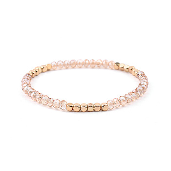 Gold-tone Miyuki Elastic Crystal Beaded Bracelet with Acrylic Tube Beads