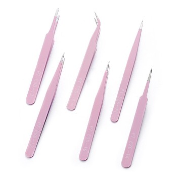 Stainless Steel Beading Tweezers Sets, Stainless Steel Color, Pearl Pink, 11.7~12.5x0.9~1.05cm, Packaging Size: 13.7x12.6cm, 6pcs/set