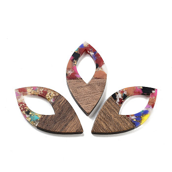 Walnut Wood Pendants, Resin & Gold Foil, Oval, Colorful, 47.5x24x3.5mm, Hole: 2mm