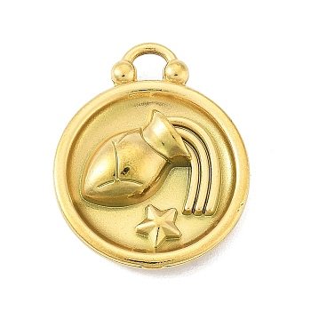 Real 18K Gold Plated Tone 304 Stainless Steel Pendants, Flat Round with Constellations Charm, Aquarius, 20.5x17x3mm, Hole: 2.5x2.5mm