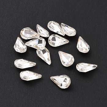 Glass Rhinestone Cabochons, Pointed Back & Silver Back Plated, Teardrop, Crystal, 8x5x2mm
