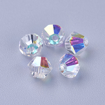 K9 Glass Beads, Faceted, Bicone, Crystal AB, 5x5mm, Hole: 1mm