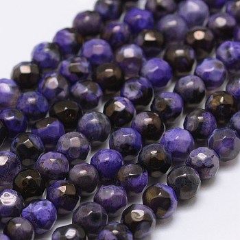 Faceted Natural Fire Crackle Agate Beads Strands, Round, Dyed & Heated, Purple, 4mm, Hole: 0.8mm, about 90~92pcs/strand, 14 inch(35.6cm)