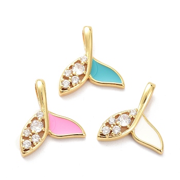 Real 18K Gold Plated Brass Micro Pave Clear Cubic Zirconia Pendants, with Enamel, Long-Lasting Plated, Mermaid, Mixed Color, 17x16x3.5mm, Hole: 5.5X2.5mm
