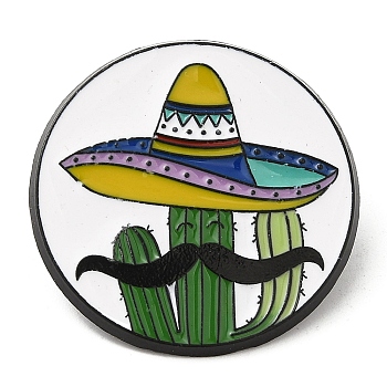 Cactus with Hat Enamel Pin, Electrophoresis Black Alloy Brooch for Backpack Clothes, Cinco de Mayo, Colorful, 30.5x1.5mm