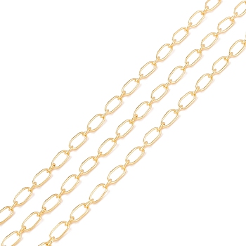 Brass Figaro Chain, Long-Lasting Plated, Cadmium Free & Lead Free, Unwelded, with Spool, Real 18K Gold Plated, 6x3x0.5mm, 3x2.5x0.3mm