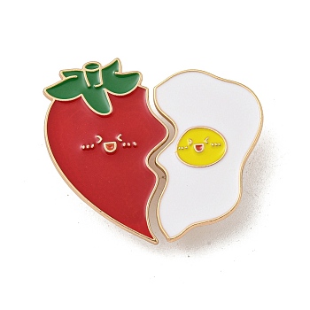 Valentine's Day Couple Alloy Brooches, Split Enamel Pins, Heart with Tomato and Egg, 34x37mm