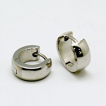 Personalized Unisex 304 Stainless Steel Huggie Hoop Earrings, Thick Hoop Earrings, Silver Color Plated, 8.5~9x9~10x3.5~4mm, Pin: 0.5mm