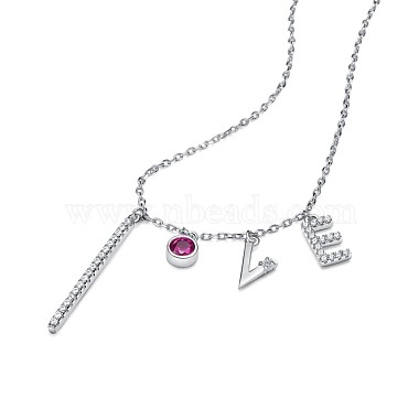 TINYSAND Word Love 925 Sterling Silver Cubic Zirconia Letter Pendant Necklaces(TS-N319-S)-3
