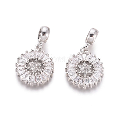 26mm Clear Flat Round Brass+Cubic Zirconia Dangle Beads