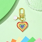 Rainbow Color Alloy Enamel Pendant Decorations, with Alloy Clasps, Heart, 58mm, Pendant: 12~26mm(HJEW-YW00001-04)