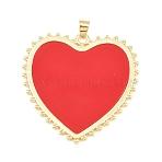 Brass Resin Pendants, Heart Charm, Long-Lasting Plated, Rack Plating, Lead Free & Cadmium Free, Red, Real 18K Gold Plated, 45x45x2mm, Hole: 5x3.5mm(KK-C162-003G)