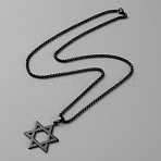 304 Stainless Steel Pendant Necklaces, Star of David, Electrophoresis Black, 23.62 inch(60cm)(NJEW-WH0023-26EB)