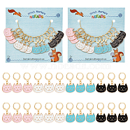 Alloy Enamel Cat Head Pendant Locking Stitch Markers, 304 Stainless Steel Clap Stitch Marker, Mixed Color, 3cm, 4 colors, 3pcs/color, 12pcs/set(HJEW-AB00080)
