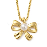 Stainless Steel Necklaces, Bowknot Pendant Necklaces, Real 18K Gold Plated, 15.94 inch(40.5cm)(NJEW-R264-01G)