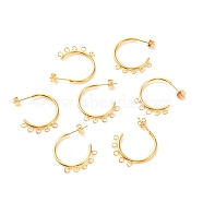 Brass Stud Earring Findings, with Loop, Long-Lasting Plated, Ring, Real 18K Gold Plated, 24x20x1.5mm, Hole: 1.6mm, Pin: 0.7mm(KK-F824-001G)