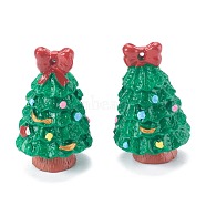 Resin Pendants, for Christmas'Day, Christmas Tree, Green, 37x23x22.5mm, Hole: 1mm(RESI-M021-05)