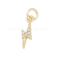 Rack Plating Brass Micro Pave Clear Cubic Zirconia Charms, with Jump Ring, Long-Lasting Plated, Lead Free & Cadmium Free, Lightning, Real 18K Gold Plated, 14x5.5x2.5mm, Hole: 3mm(X-KK-Z060-14G)