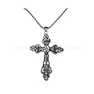 Cross Zinc Alloy Pendant Necklace, with Rhinestone, Crystal, 27.56 inch(70cm)(NF8765-11)