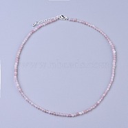 Natural Rose Quartz Beaded Necklaces, with Brass Lobster Claw Clasps, Faceted Round Beads, 16.5 inch~16.7 inch(42~42.5cm)x2mm(X-NJEW-K114-A-A01)