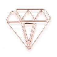 Diamond Shape Iron Paperclips, Cute Paper Clips, Funny Bookmark Marking Clips, Rose Gold, 27.5x29x1mm(TOOL-L008-019RG)