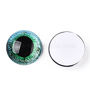 Glass Cabochons, Half Round with Eye, Medium Turquoise, 20x6.5mm(GGLA-T004-04M)
