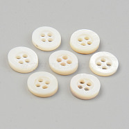 Natural 4-Hole Freshwater Shell Buttons, Flat Round, Seashell Color, 9x2mm, Hole: 1.5mm(BUTT-T011-01C)