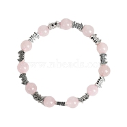 Christmas Theme Natural Rose Quartz Stretch Bracelets, Halloween Alloy Bat Bracelets for Women Men, 6-3/4 inch(17cm), 8mm(PW-WGC1682-02)