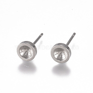 304 Stainless Steel Stud Earring Findings, Flat Round, Stainless Steel Color, Fit for 3mm Rhinestone, 6mm, Pin: 0.8mm(STAS-G225-24P-01)