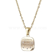 Brass Micro Pave Cubic Zirconia Pendant Necklaces, 304 Stainless Steel Cable Chains Necklace, Square with Word Charms, Real 18K Gold Plated, 15.75 inch(40cm)(NJEW-JN04690-02)